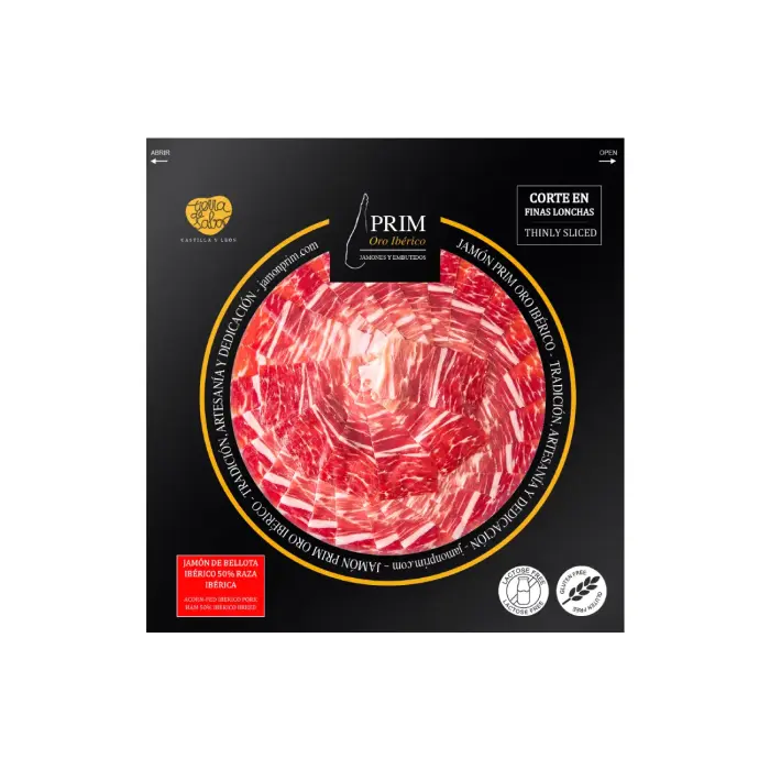 Bandeja cortada a Cuchillo de Jamón de Bellota Ibérico 50% Raza Ibérica de 100grs